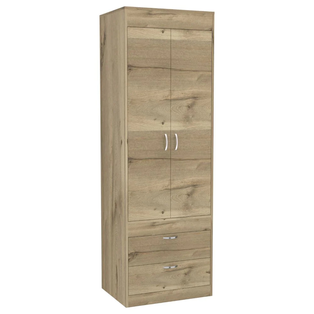 "Stylish and Practical Tarento Armoire with Two Drawers in Light Oak and Black Wengue Finish"