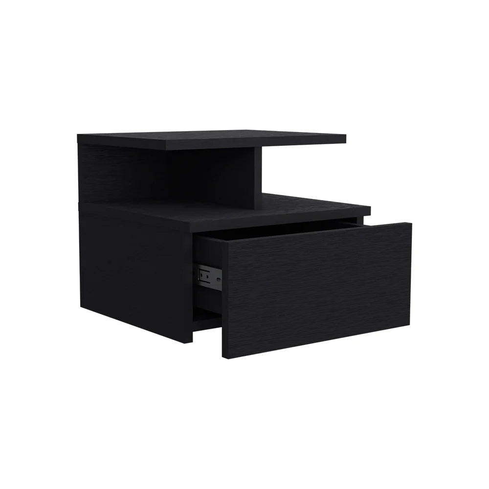 "Modern and Chic Kenya Bedroom Set: Stylish Armoire and Nightstand in Sleek Black Wengue Finish"