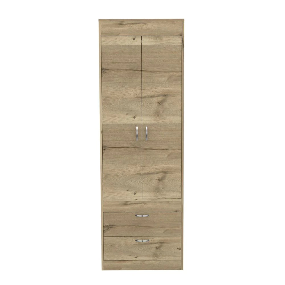 "Stylish and Practical Tarento Armoire with Two Drawers in Light Oak and Black Wengue Finish"