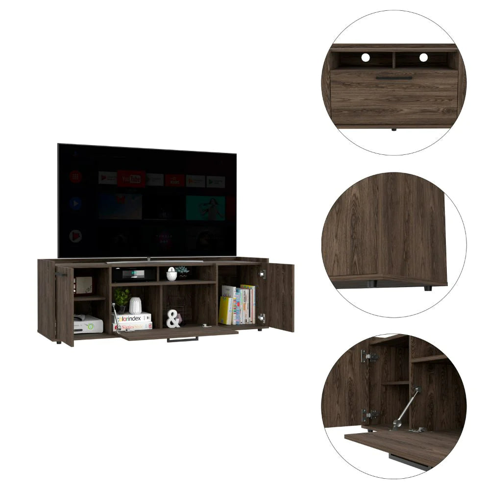 "Stylish Dark Walnut TV Stand - Fits Tvs up to 55" - Spacious Cabinet with Double Doors - Dext Collection"