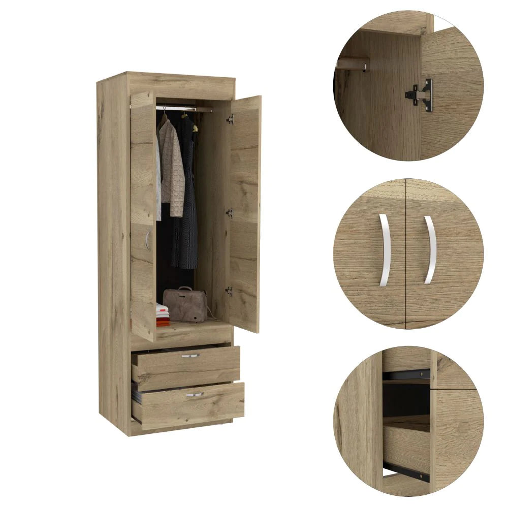 "Stylish and Practical Tarento Armoire with Two Drawers in Light Oak and Black Wengue Finish"