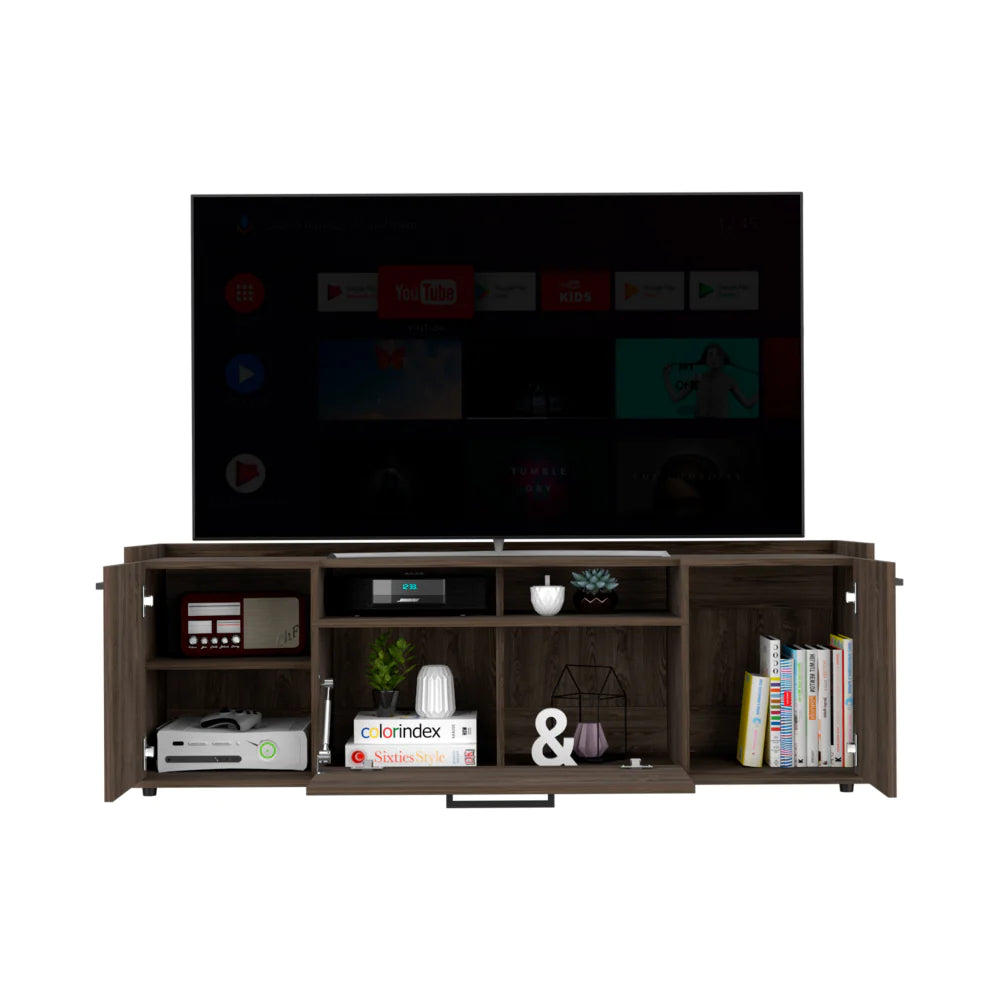 "Stylish Dark Walnut TV Stand - Fits Tvs up to 55" - Spacious Cabinet with Double Doors - Dext Collection"