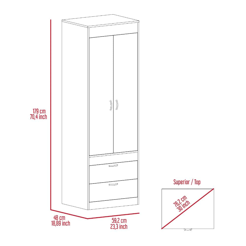 "Stylish and Practical Tarento Armoire with Two Drawers in Light Oak and Black Wengue Finish"