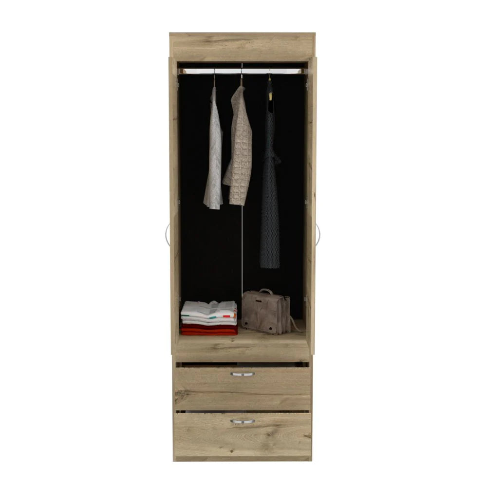 "Stylish and Practical Tarento Armoire with Two Drawers in Light Oak and Black Wengue Finish"