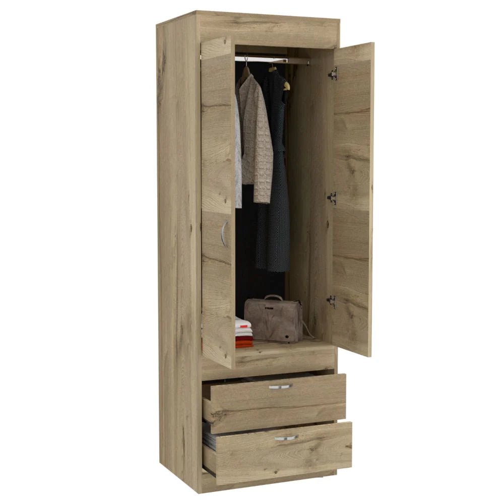 "Stylish and Practical Tarento Armoire with Two Drawers in Light Oak and Black Wengue Finish"