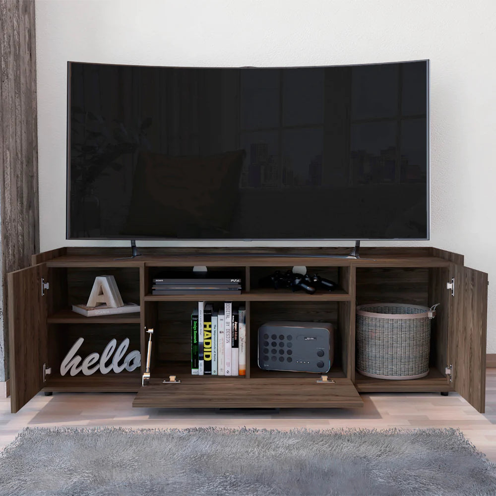 "Stylish Dark Walnut TV Stand - Fits Tvs up to 55" - Spacious Cabinet with Double Doors - Dext Collection"