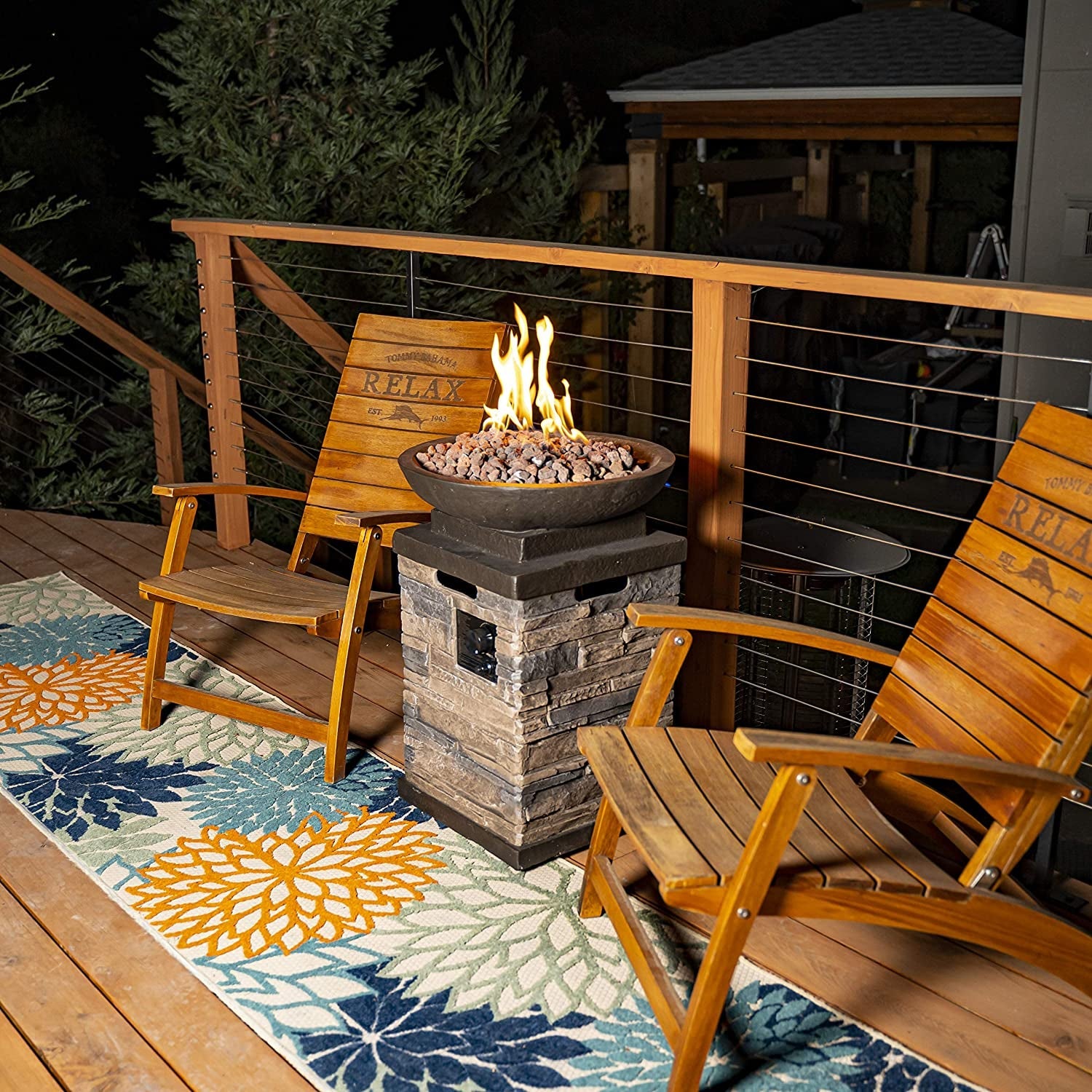 "Enhance Your Outdoor Ambiance with the Newcastle Propane Firebowl Column - Realistic Look Firepit Heater with Lava Rock, 40,000 BTU Outdoor Gas Fire Pit - Experience the Beauty of Natural Stone!"